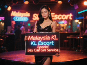 Woman holding a sign for Malaysia KL Escort, advertising "Special Sex Call Girl Service.